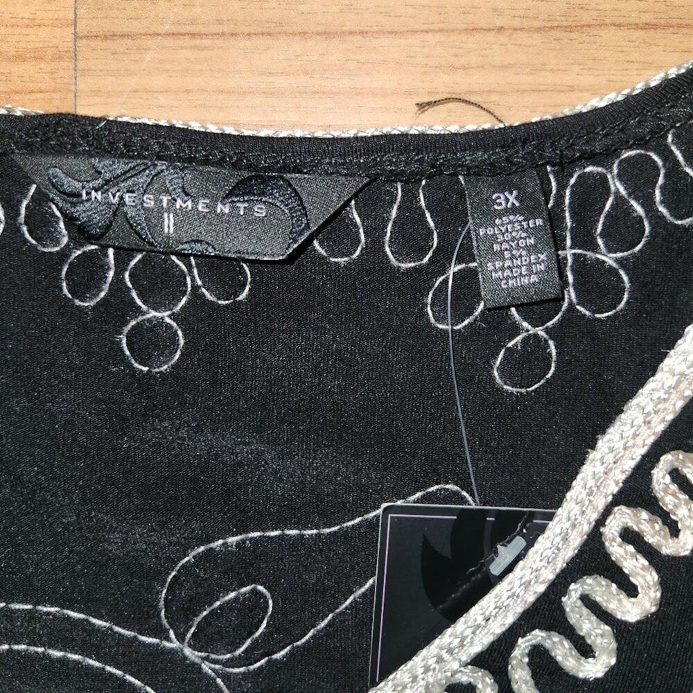 Investments II || Embroidered Black and Silver Dress Top || EUC - Picture 7 of 9